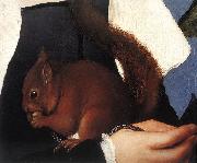 HOLBEIN, Hans the Younger Portrait of a Lady with a Squirrel and a Starling (detail) sf oil on canvas